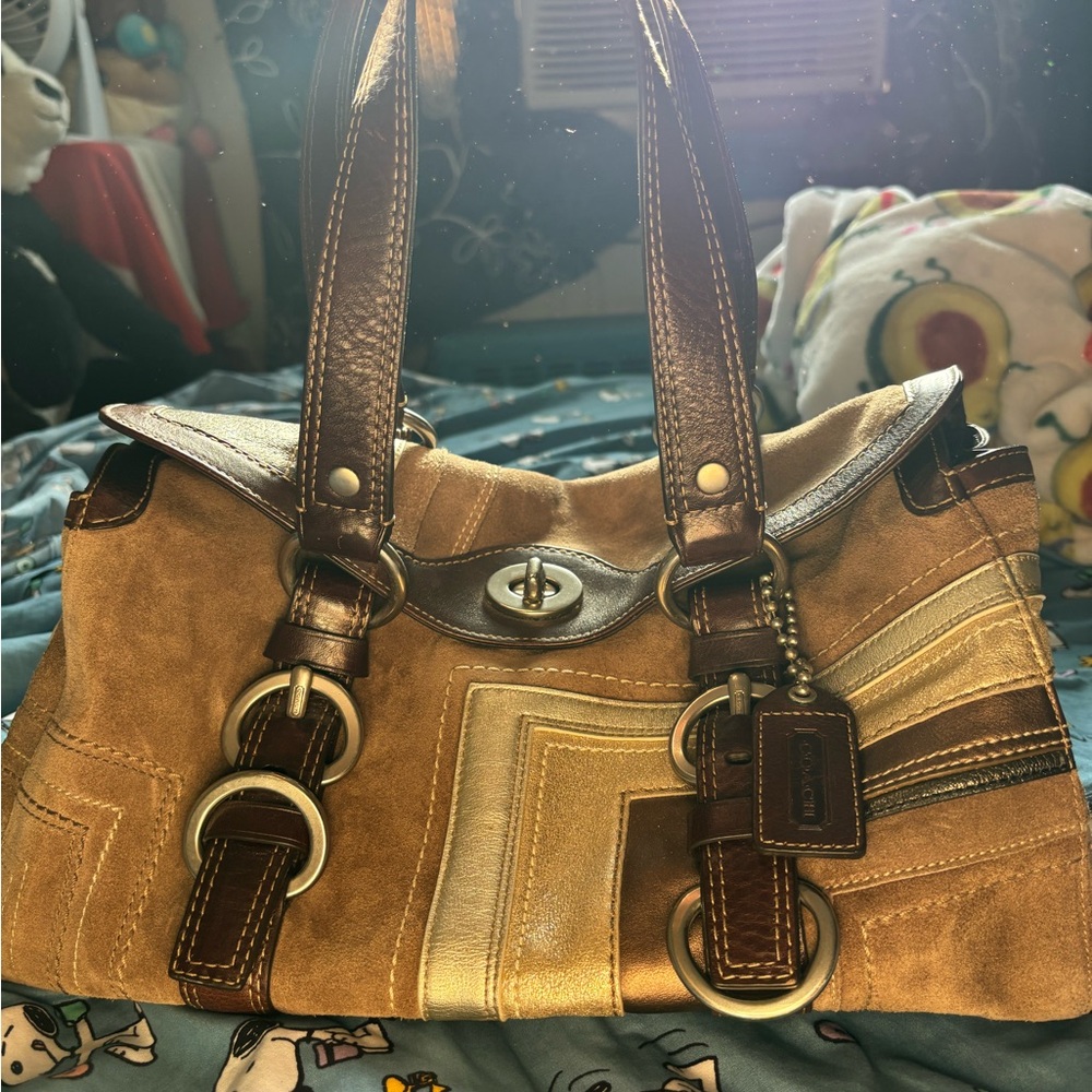 Coach Green and Brown Rare SuedeShoulder Bag